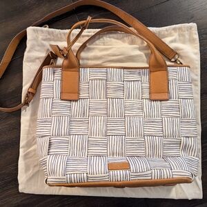 Fossil purse, Navy/white with tan leather shoulder strap and handles